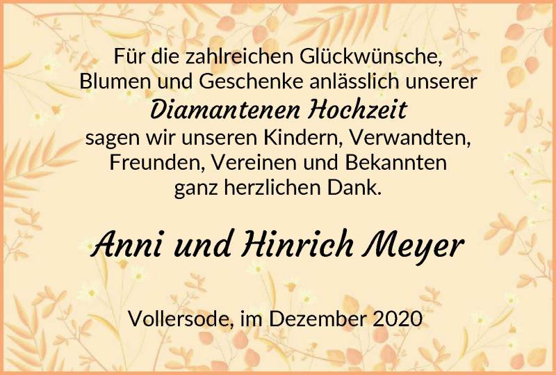 Hochzeitsanzeige von Anni Meyer von Osterholzer Kreisblatt