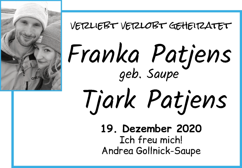 Hochzeitsanzeige von Franka Patjens von WESER-KURIER