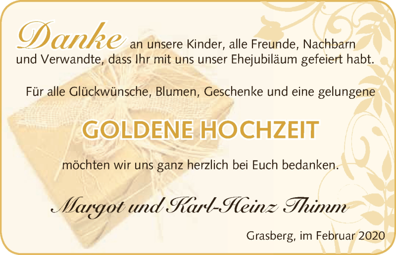 Hochzeitsanzeige von Margot Thimm von Wuemme Zeitung
