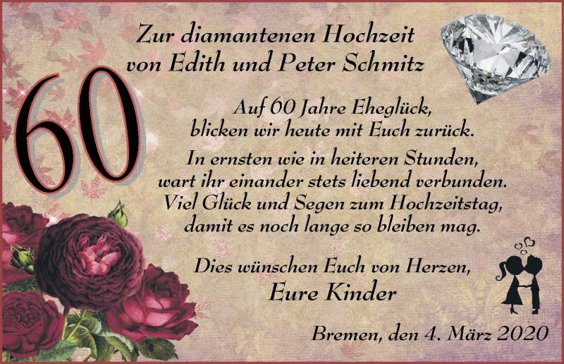Hochzeitsanzeige von Edith Schmitz von WESER-KURIER