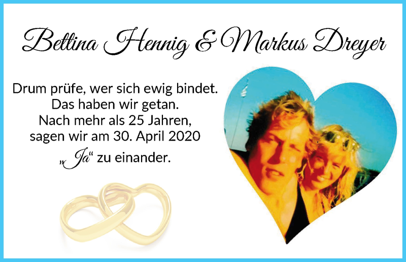 Hochzeitsanzeige von Bettina Hennig von Osterholzer Kreisblatt