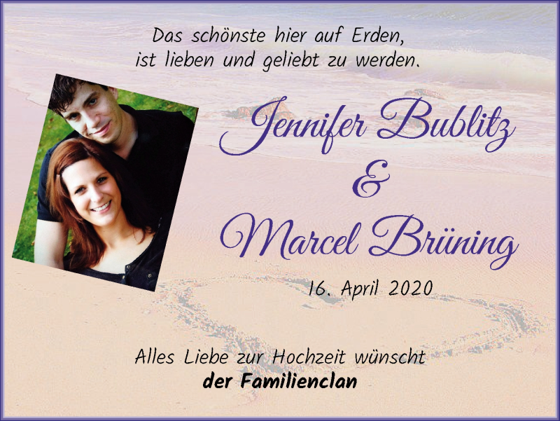 Hochzeitsanzeige von Jennifer Bublitz von Osterholzer Kreisblatt