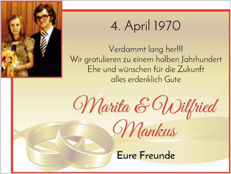 Hochzeitsanzeige von Marita Mankus von Die Norddeutsche