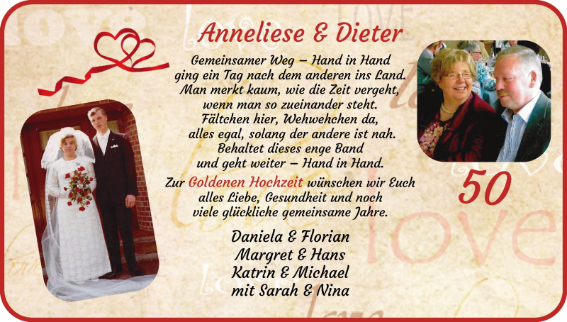 Hochzeitsanzeige von Anneliese  von Wuemme Zeitung