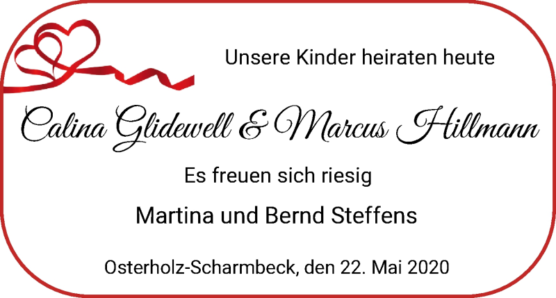 Hochzeitsanzeige von Calina Glidewell von Osterholzer Kreisblatt