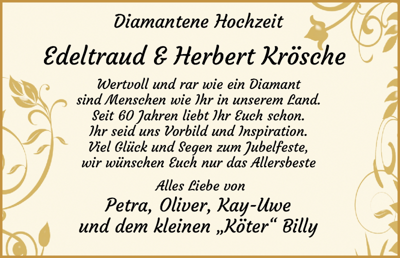 Hochzeitsanzeige von Edeltraud Krösche von WESER-KURIER