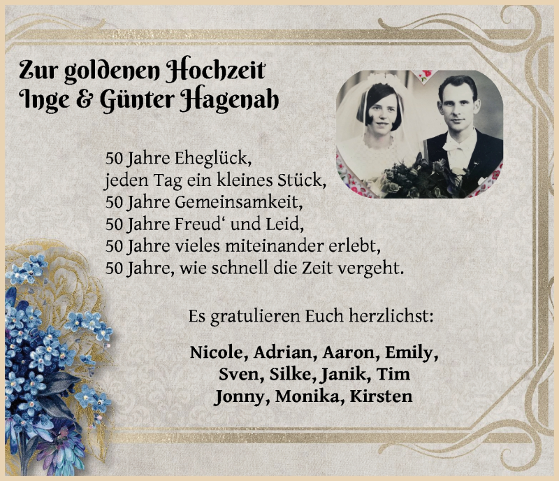 Hochzeitsanzeige von Inge Hagenah von Osterholzer Kreisblatt