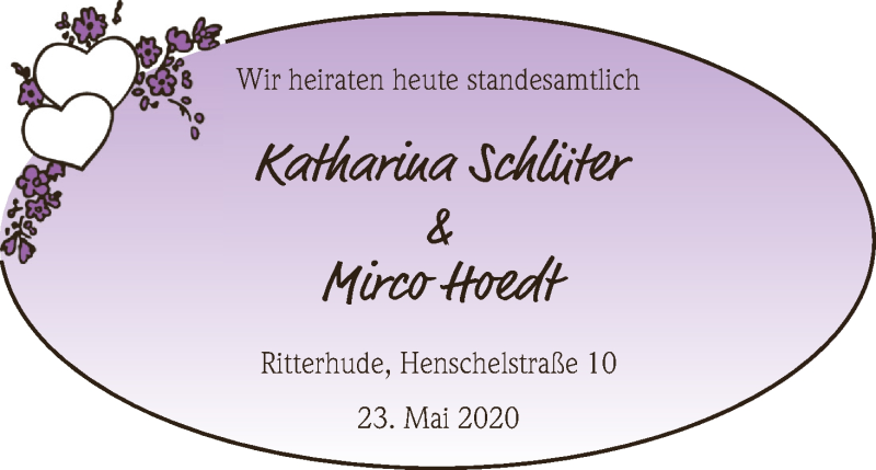 Hochzeitsanzeige von Katharina Schlüter von Osterholzer Kreisblatt
