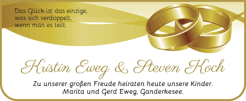 Hochzeitsanzeige von Kristin Eweg von WESER-KURIER