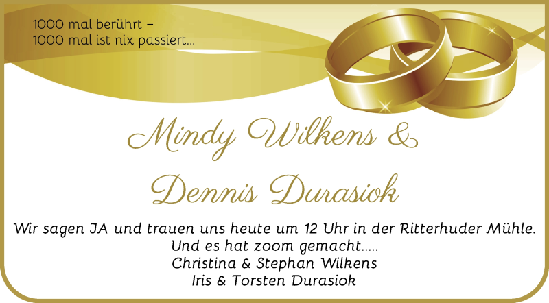 Hochzeitsanzeige von Mindy Wilkens von Osterholzer Kreisblatt