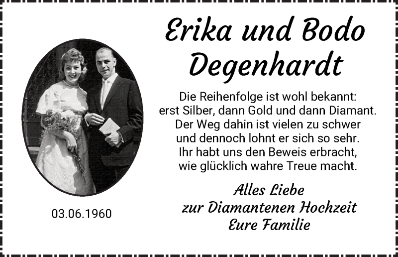 Hochzeitsanzeige von Erika Degenhardt von WESER-KURIER