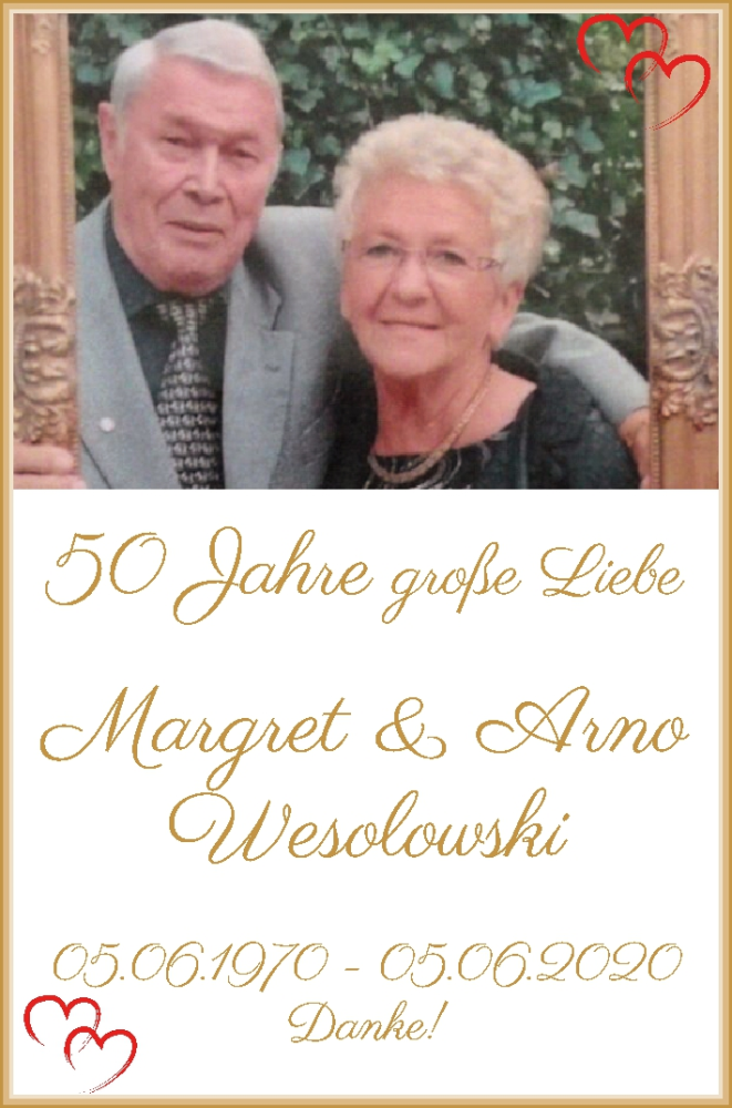 Hochzeitsanzeige von Margret Wesolowski von WESER-KURIER