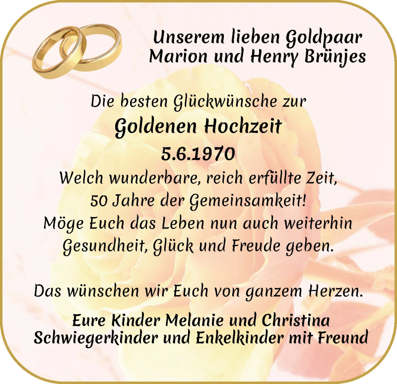 Hochzeitsanzeige von Marion Brünjes von Osterholzer Kreisblatt