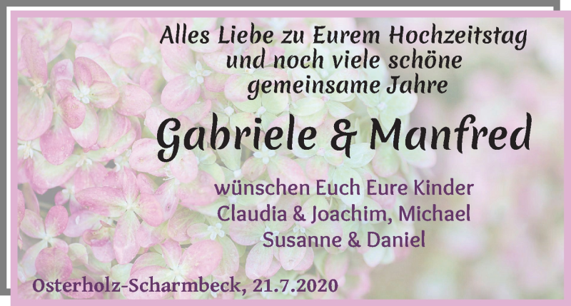 Hochzeitsanzeige von Gabriele Aberle von Osterholzer Kreisblatt