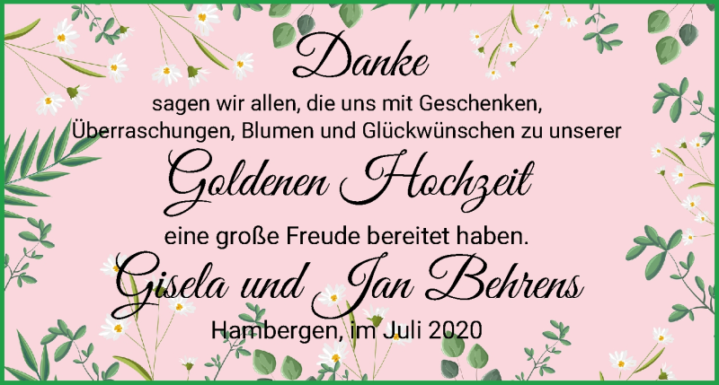 Hochzeitsanzeige von Gisela Behrens von Osterholzer Kreisblatt