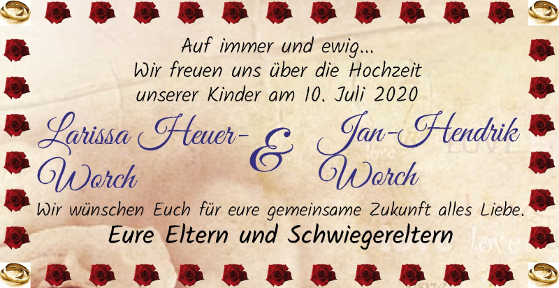 Hochzeitsanzeige von Larissa Heuer-Worch von WESER-KURIER