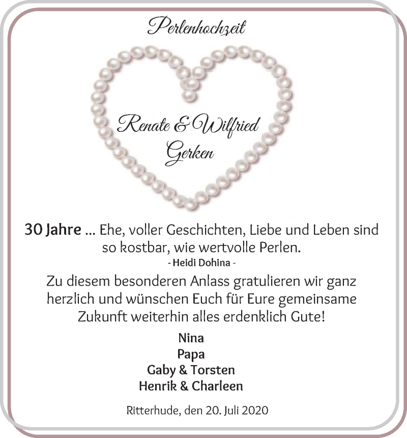 Hochzeitsanzeige von Renate Gerken von Osterholzer Kreisblatt