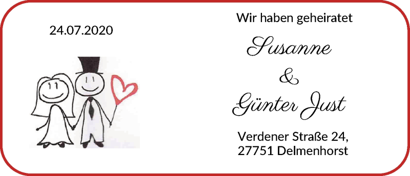 Hochzeitsanzeige von Susanne Just von WESER-KURIER