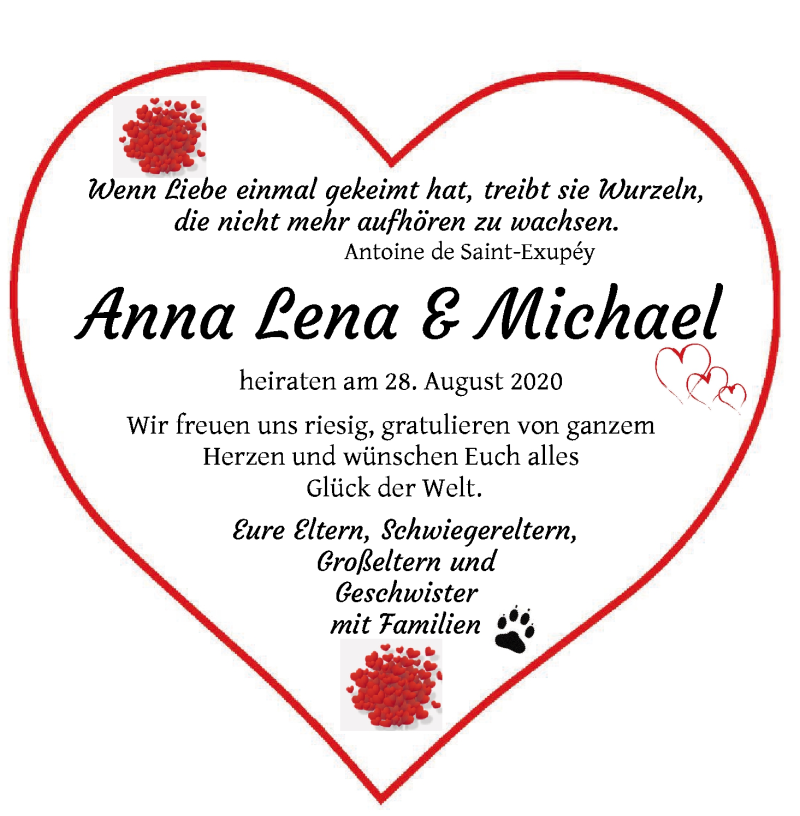 Hochzeitsanzeige von Anna Lena  von Osterholzer Kreisblatt