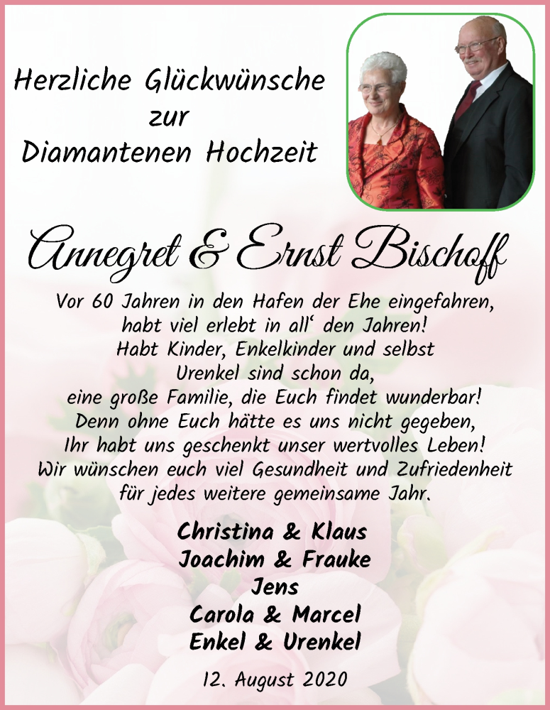 Hochzeitsanzeige von Annegret Bischoff von Osterholzer Kreisblatt