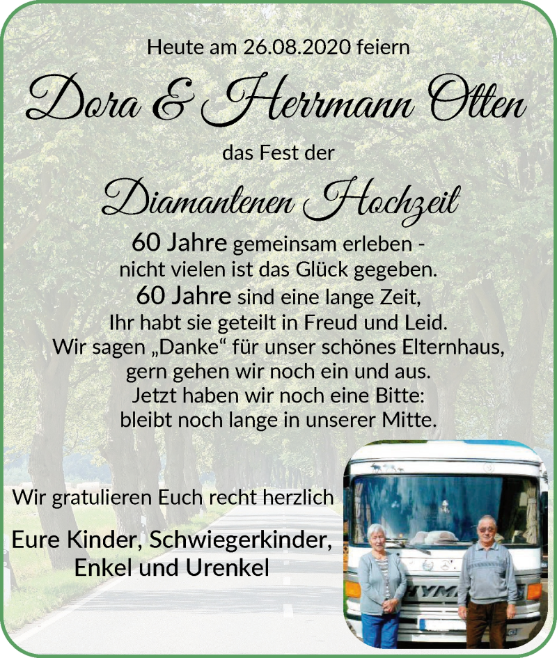 Hochzeitsanzeige von Dora Otten von Osterholzer Kreisblatt
