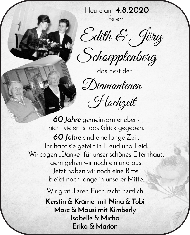 Hochzeitsanzeige von Edith Schoepplenberg von Osterholzer Kreisblatt