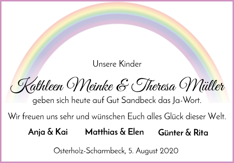Hochzeitsanzeige von Kathleen Meinke von Osterholzer Kreisblatt