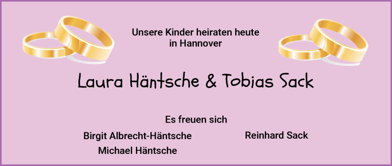 Hochzeitsanzeige von Laura Häntsche von WESER-KURIER
