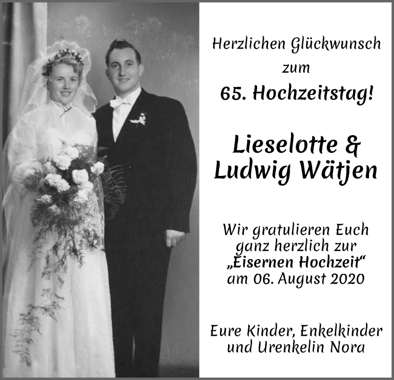 Hochzeitsanzeige von Lieselotte Wätjen von Osterholzer Kreisblatt