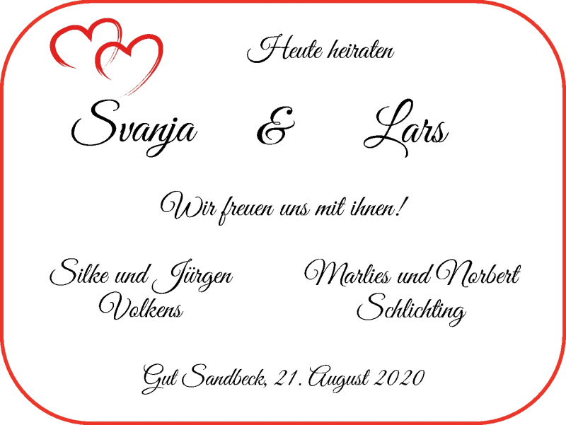 Hochzeitsanzeige von Swanja Volkens von Die Norddeutsche
