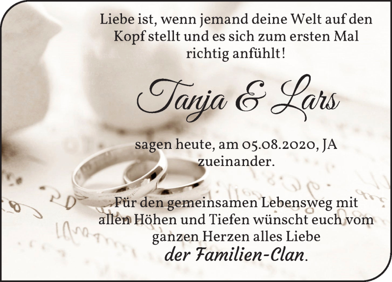 Hochzeitsanzeige von Tanja Pludra von Wuemme Zeitung