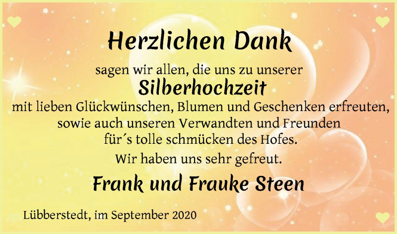 Hochzeitsanzeige von Frauke Steen von Osterholzer Kreisblatt