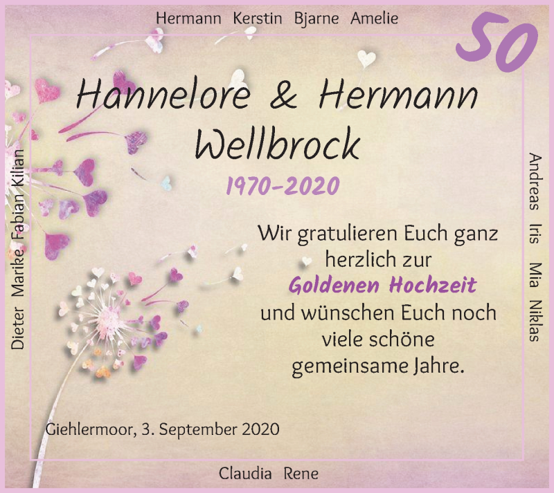 Hochzeitsanzeige von Hannelore Wellbrock von Osterholzer Kreisblatt