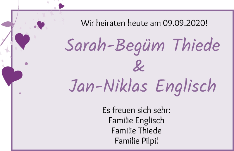 Hochzeitsanzeige von Sarah-Begüm Thiede von WESER-KURIER