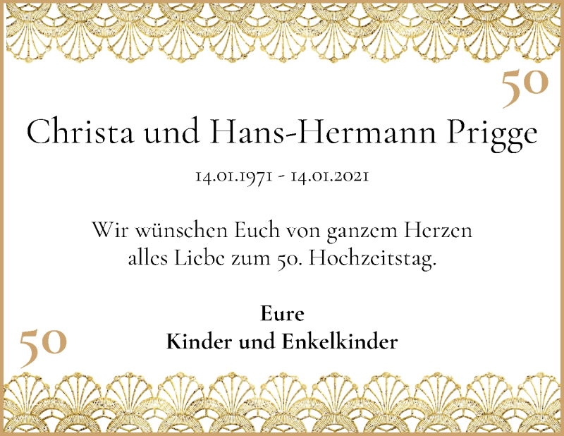 Hochzeitsanzeige von Christa Prigge von Osterholzer Kreisblatt