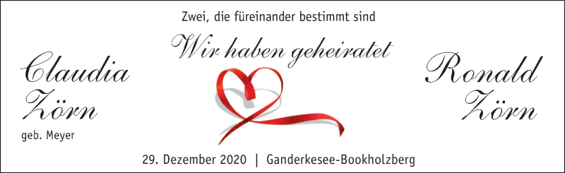 Hochzeitsanzeige von Claudia  von WESER-KURIER