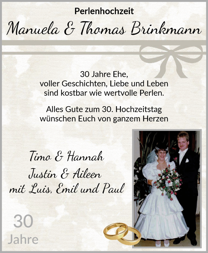 Hochzeitsanzeige von Manuela Brinkmann von Osterholzer Kreisblatt