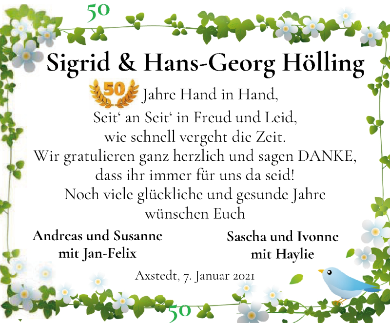 Hochzeitsanzeige von Sigrid Hölling von Osterholzer Kreisblatt