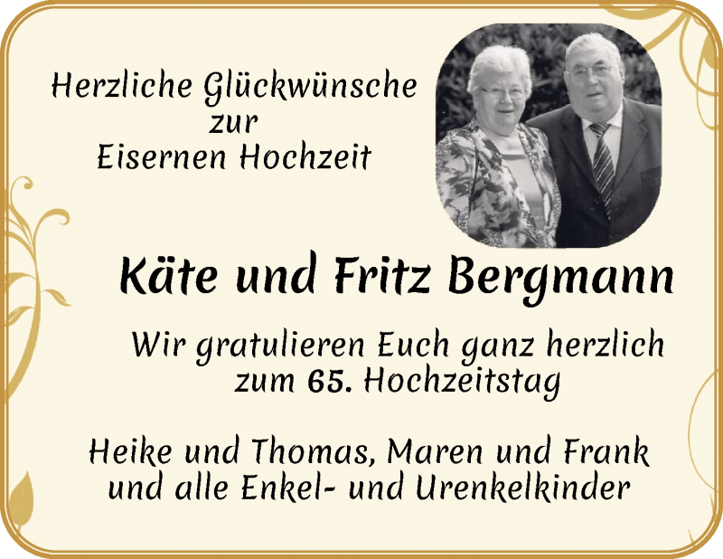 Hochzeitsanzeige von Käte Bergmann von Regionale Rundschau/Syker Kurier