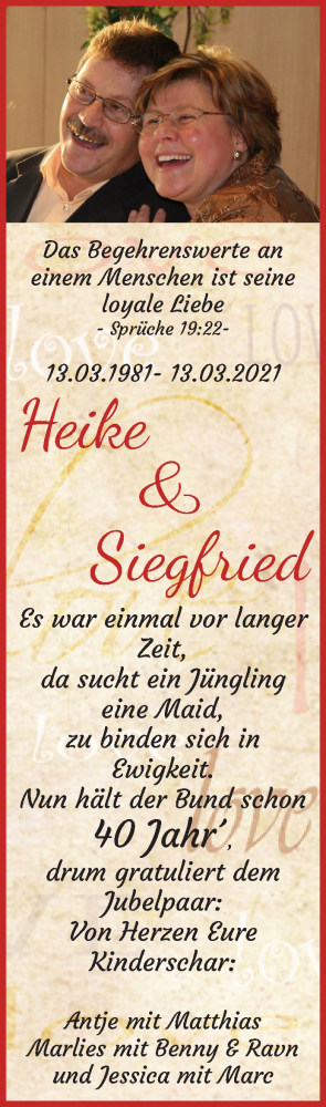 Hochzeitsanzeige von Heike Hoppe von Die Norddeutsche