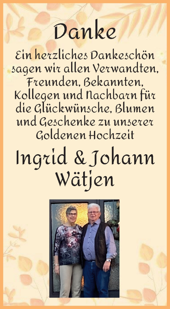 Hochzeitsanzeige von Ingrid Wätjen von Osterholzer Kreisblatt