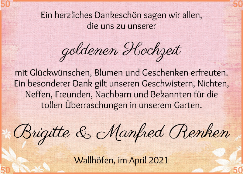 Hochzeitsanzeige von Brigitte Renken von Osterholzer Kreisblatt