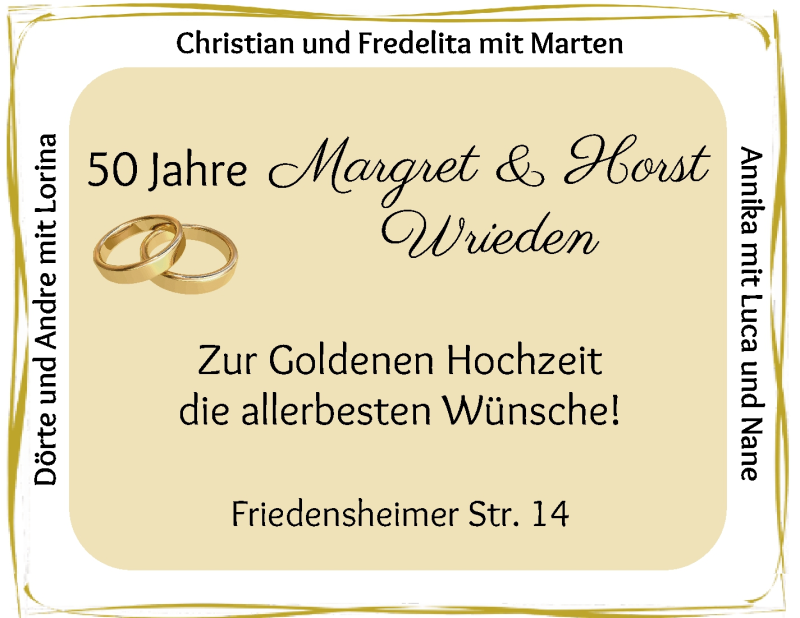 Hochzeitsanzeige von Margret Wrieden von Osterholzer Kreisblatt