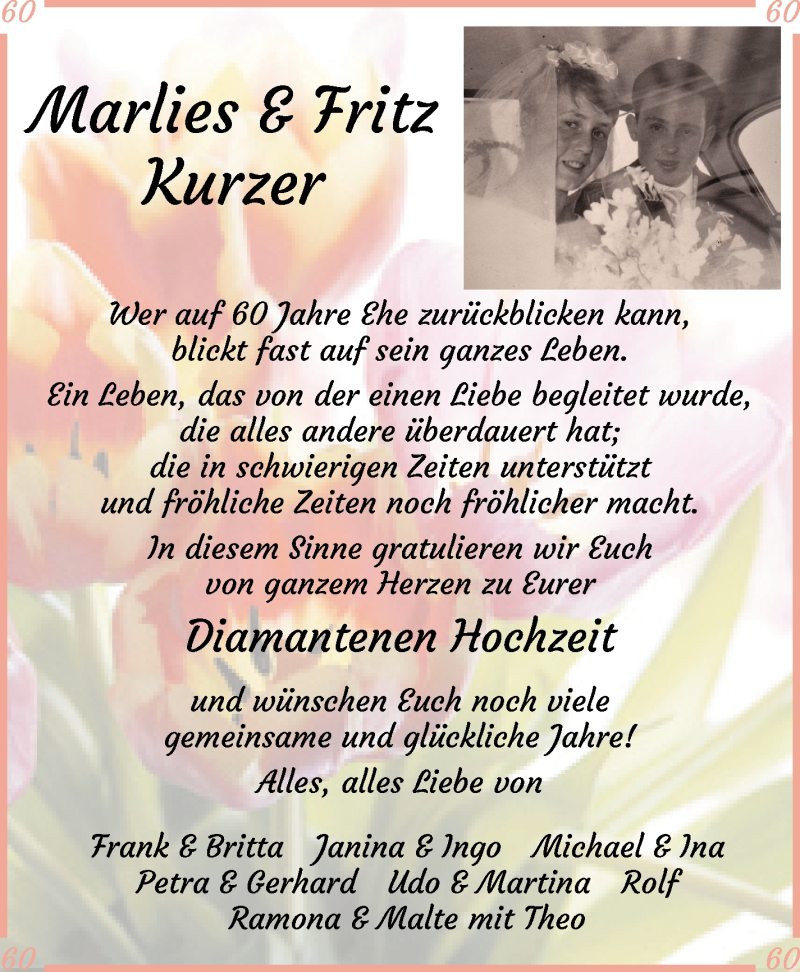 Hochzeitsanzeige von Marlies Kurzer von Osterholzer Kreisblatt