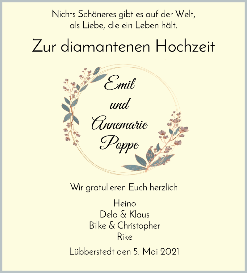 Hochzeitsanzeige von Annemarie Poppe von Osterholzer Kreisblatt
