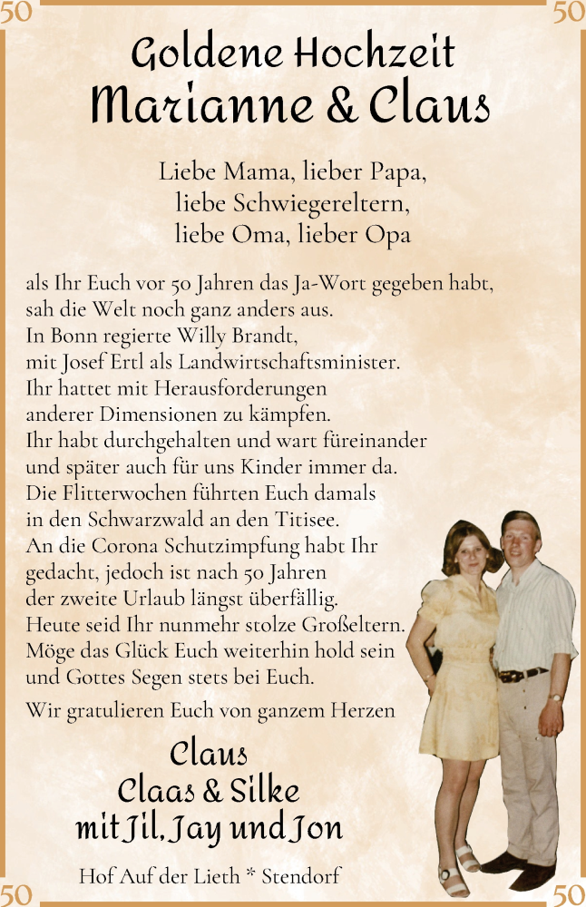 Hochzeitsanzeige von Marianne Blendermann von Osterholzer Kreisblatt
