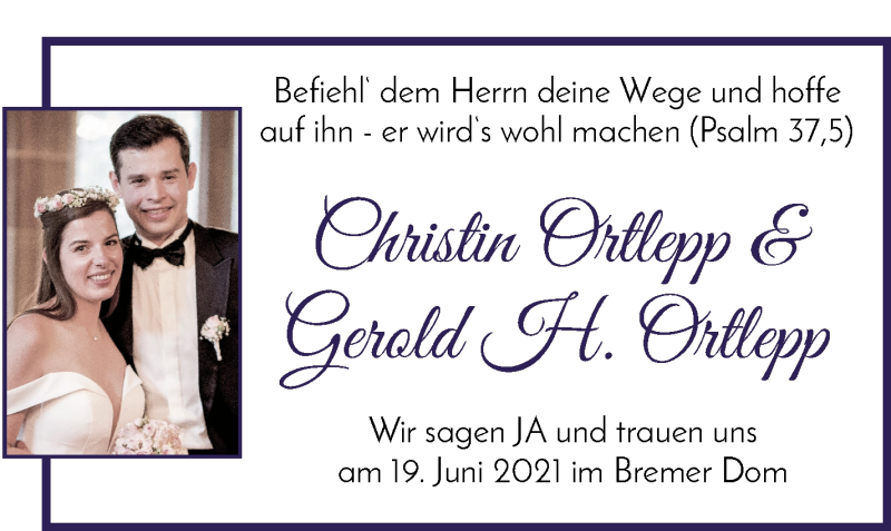 Hochzeitsanzeige von Christin Ortlepp von WESER-KURIER