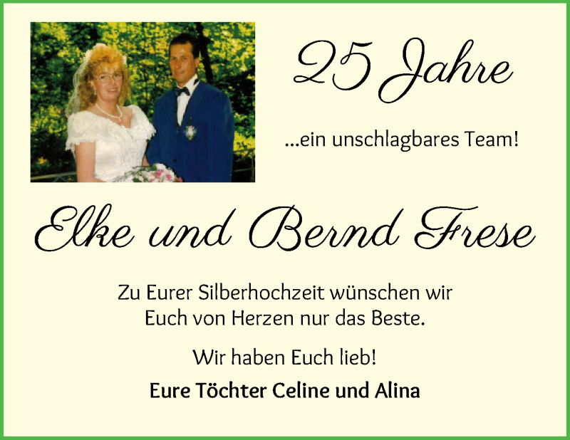 Hochzeitsanzeige von Elke Frese von Osterholzer Kreisblatt