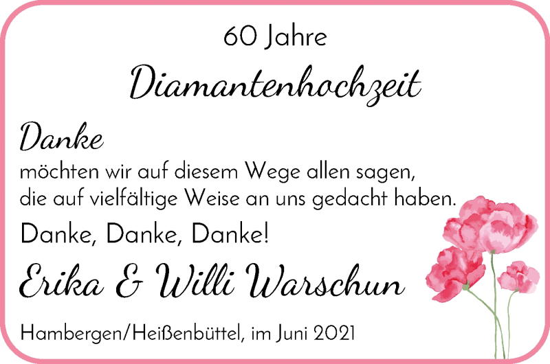 Hochzeitsanzeige von Erika Warschun von Osterholzer Kreisblatt