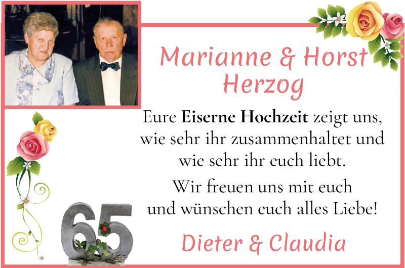 Hochzeitsanzeige von Marianne Herzog von Osterholzer Kreisblatt